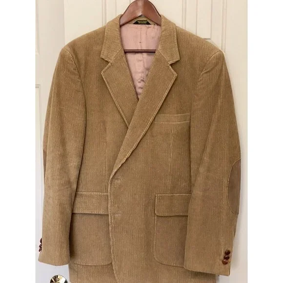 Garrison Park Men's 46R Vintage Tan Brown Corduroy Blazer W/ Elbow Patches - Picture 3 of 11